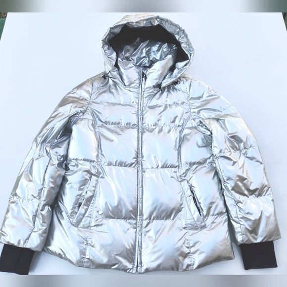 Down Alternative Metallic Puffer Ski Jacket with Removable Hood- womens Large - Picture 5 of 10